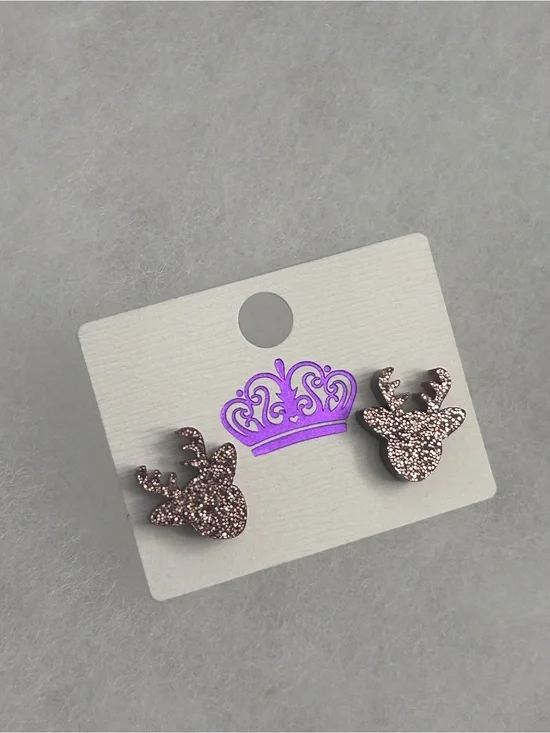 Sparkle Reindeer Stud Earrings for Kids - Pink Glitter