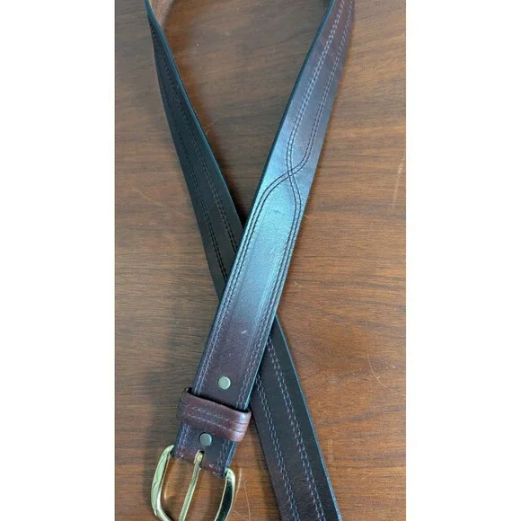 Leegin Gunslinger Belt 52 Pull Up Dark Brown Leather Western Stitched X0100 USA