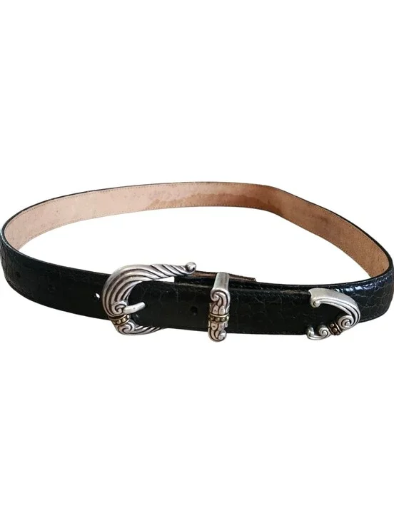Vintage Brighton Croc Black Leather Western Belt Size 32