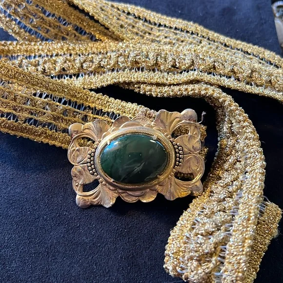 Antique belt & buckle semi precious stone green