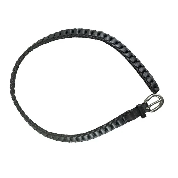 Sonoma Women Belt Dark Brown Woven Braided Bonded Leather Silver Med Skinny 31x1