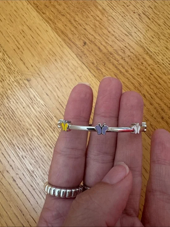 Silver Butterfly Charm Bangle with Multicolored Accents
