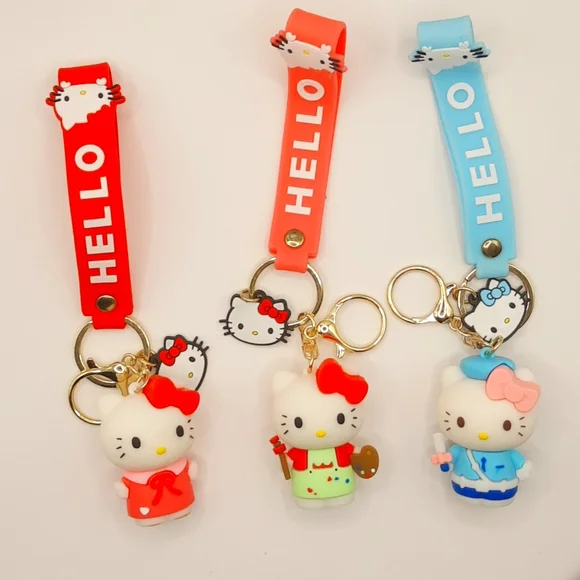 Kawaii HK 3D Keychain Bag Charm Pendant Keyring Lanyard Jewelry 3Pc *Imperfect*