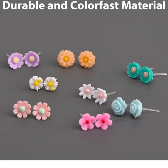 Colorful Flower Stud Earrings Set for Kids 8 Pairs