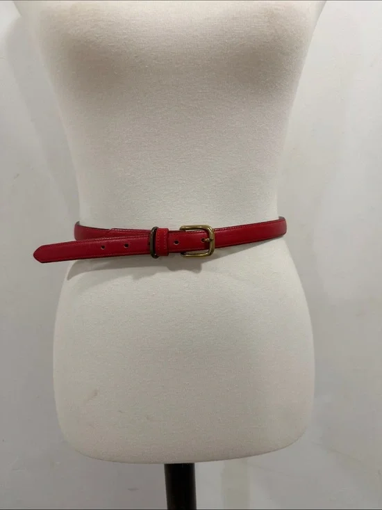 Vintage Dockers Red Genuine Leather Skinny Belt with Solid Brass Buckle