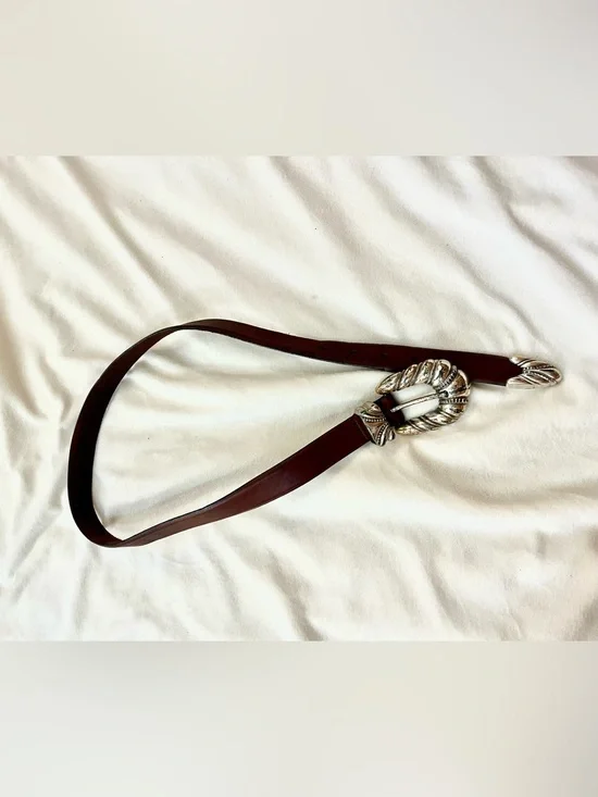 Vintage Brown leather belt with silver buckle