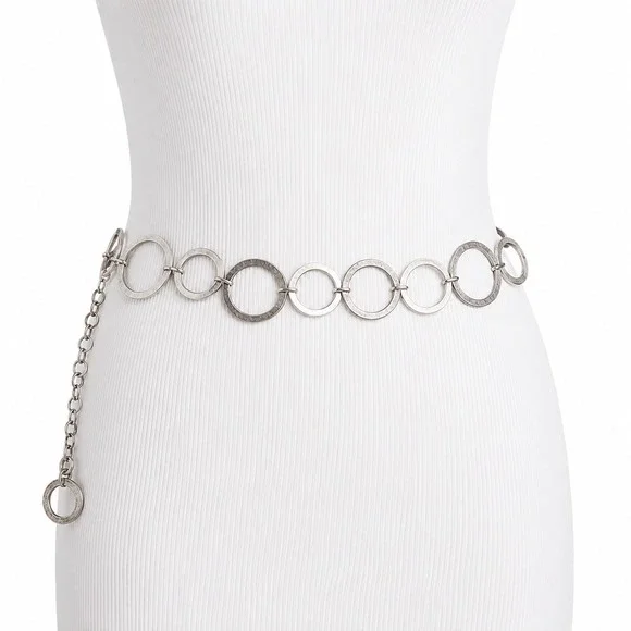 Chain Belt Women OS Silver Interlocking Ring Adjustable Y2K Boho
