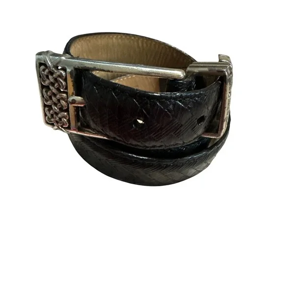 Brighton Basketweave Belt Size 32 Black EUC Celtic Knot Silver Hardware Western