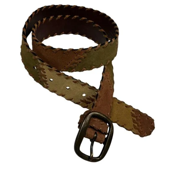 Fossil Belt Women's Size Medium Multicolor Suede Leather Patchwork Boho Cowgirl