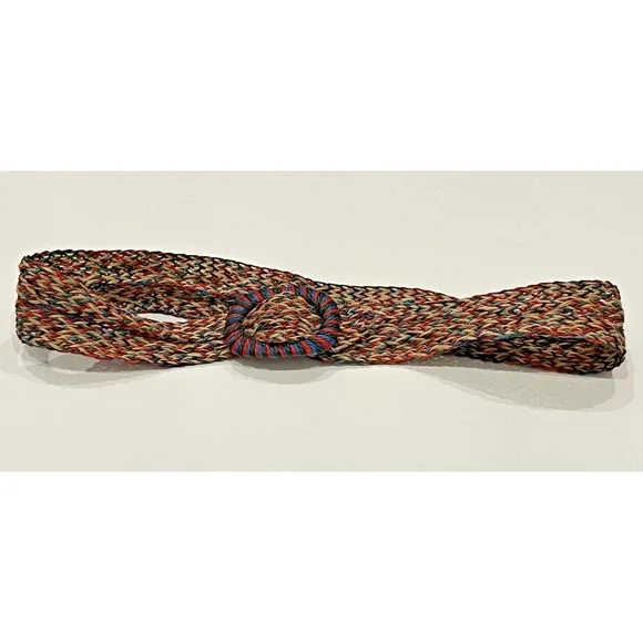 80s Braided Cord Rope Belt Woven Multicolor Fabric Retro Boho Vintage