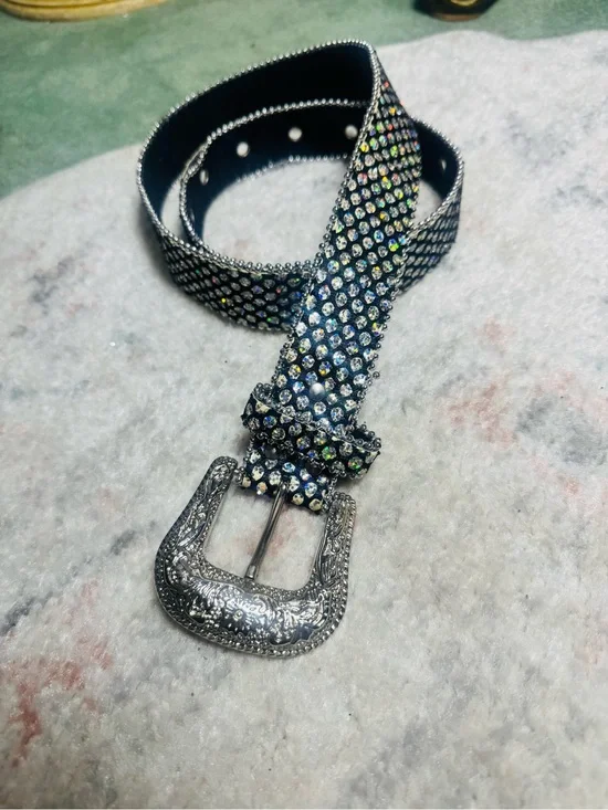 Authentic Vintage 90s Glitter Belt w/ Ornate Silver Buckle