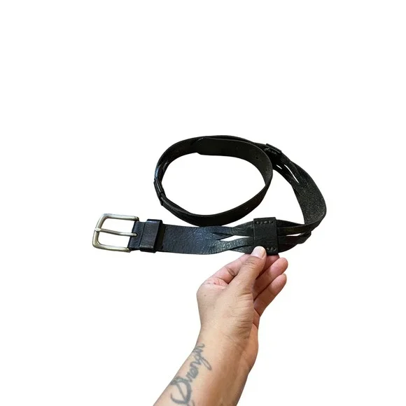 GAP Women's Black Genuine Leather Braided Belt Silver Buckle‎ size small