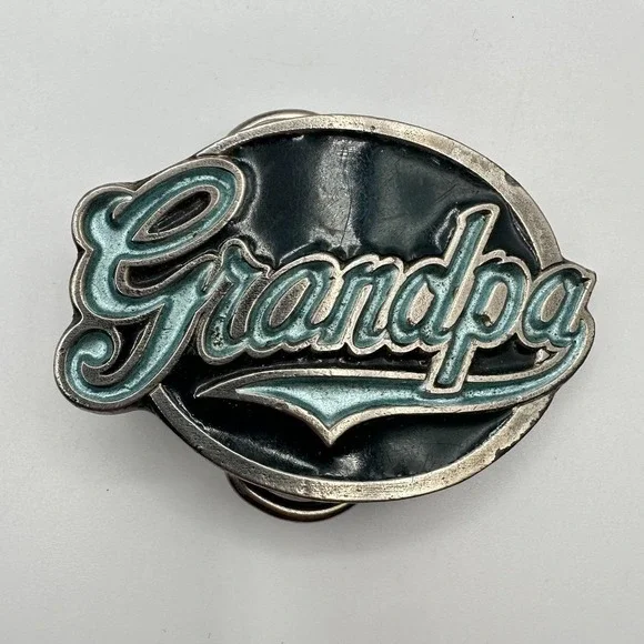 Vintage‎ 80s Belt Buckle Silver Tone Pewter Blue Enamel American Retro Jewelry