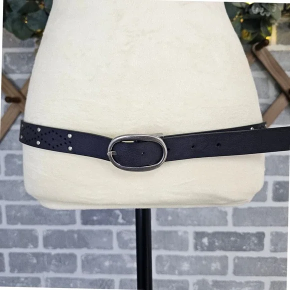 Reversible Navy Blue & Dark Brown Faux Leather Belt Women's Estimated Size Large