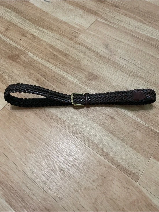 Braided Full Grain Leather Belt with Brass Buckle