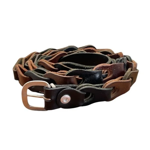 Womens‎ Interlocking Leather Link Belt Brown Black Woven Boho Western size 42