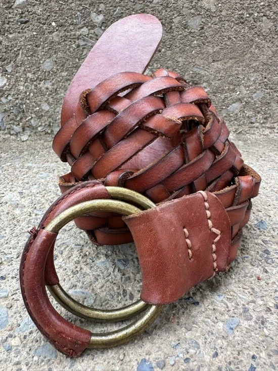 Abercrombie Fitch Braided Leather Belt Brown Coastal Western Indie Sleaze M/L