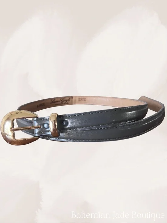 Laura Gayle Vintage Slim Leather Belt Women’s Large Gray Gold Buckle