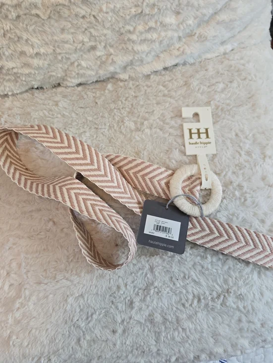 Haute Hippie Blush Chevron Fabric Belt with Ring Buckle