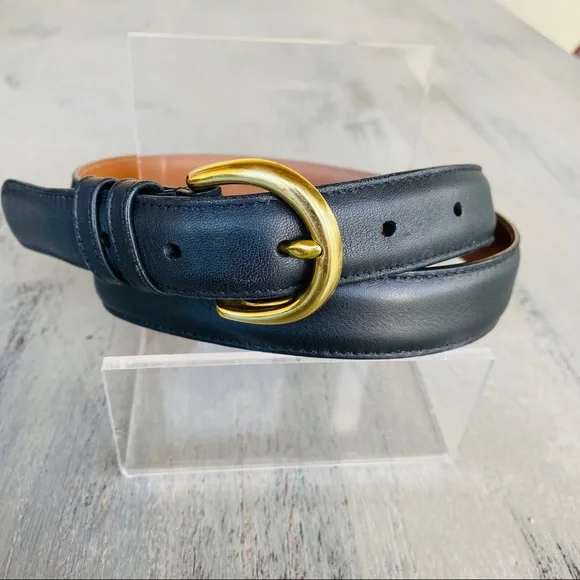 Coach Black Leather Belt with Gold Buckle