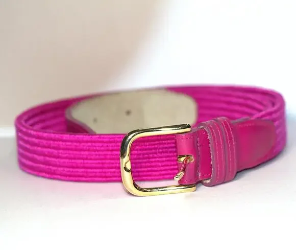 Vintage Hot Pink Stretch Belt Gold Tone Buckle Elastic Waist Cinch Retro 80s/90s