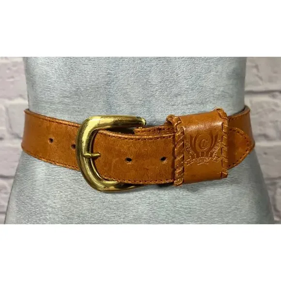 Vintage 90's Liz Claiborne Boho/Preppy/Avant Garde Thick Leather Belt w/ Brass