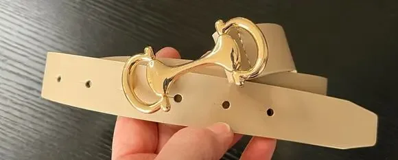 Light Tan Preppy Equestrian Style Belt with Goldtone Buckle