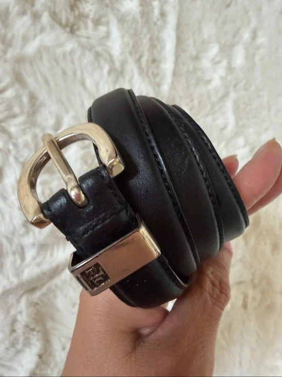 Lauren Ralph Lauren Black and Tan Leather Belt with Silver Buckle size S