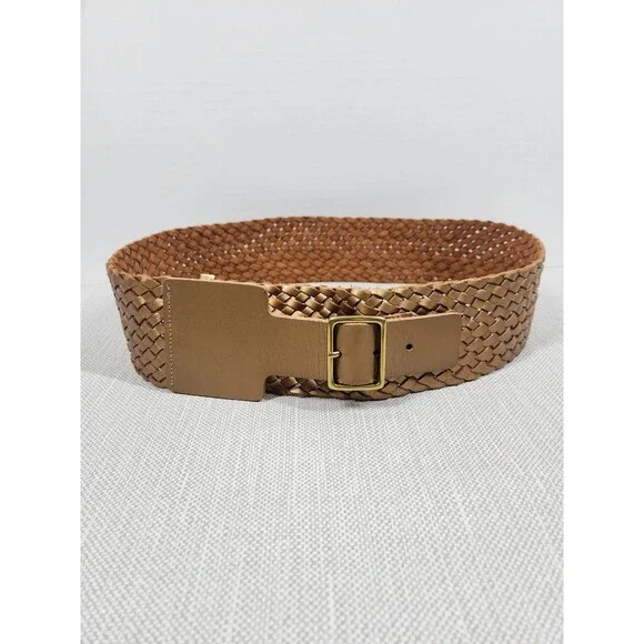 Talbots Medium Wide Belt Bronze Woven Braided Leather Boho Hippie Bohemian