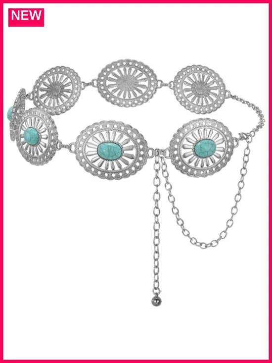 Western Concho Chain Belt Women Metal Cowgirl Waist Belt Country Outfit