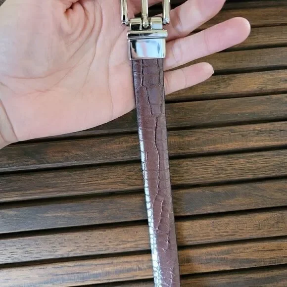 Womens small belt interchangable smooth black croc embossed brown silver buckle
