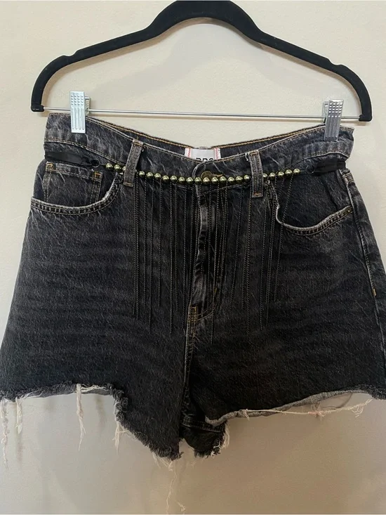 Vintage Y2K Black Ribbon w/ Silver Beaded Fringe Belt - Festival Whimsigoth Boho