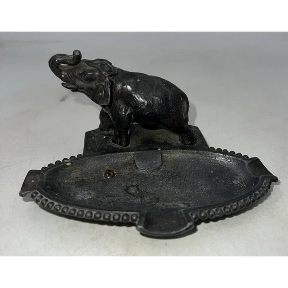VTG Cast Iron Ash Tray Soap Dish Black Metal Elephant Trunk Up