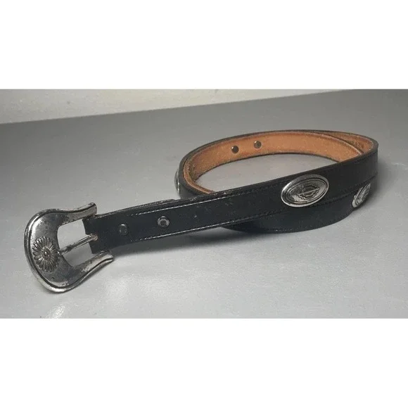 Vintage Concho Black Leather‎ Western Full Grain Cowhide Belt Size 42
