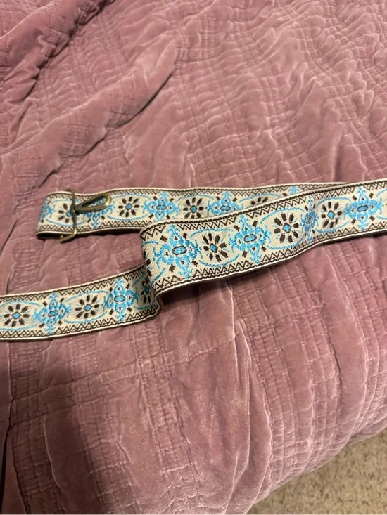 Blue and Cream Woven Floral crossbody strap