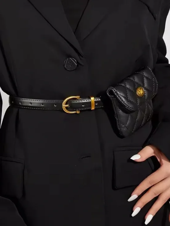New! Black Quilted Leather Belt mini  Bag with Gold Hardware