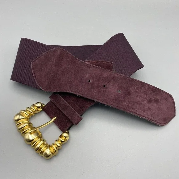 Express Burgundy Suede Belt with Gold Buckle