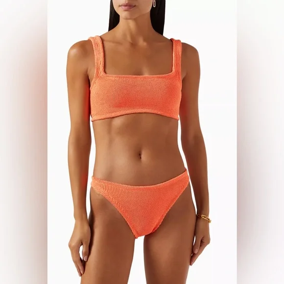 Hunza G Xandra Orange Bikini Set Swimsuit Crinkle Swimwear Revolve Harrods
