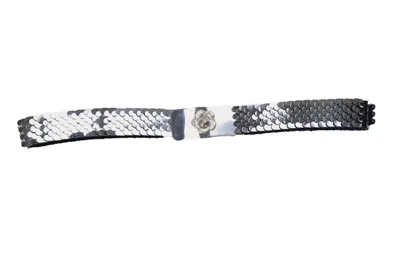 Expansion Belt Fish Scale With Flower On Buckle Vintage Beautiful Fashion Silver