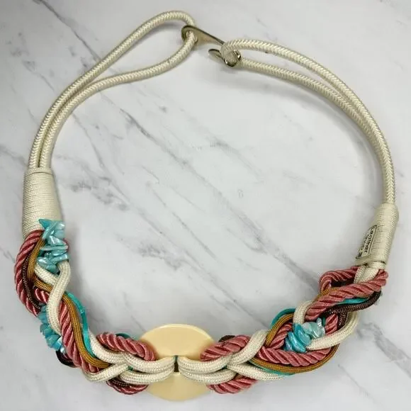 Leather Shop Vintage Beaded Braided Rope Belt Turquoise Pink Medium (M) ✨