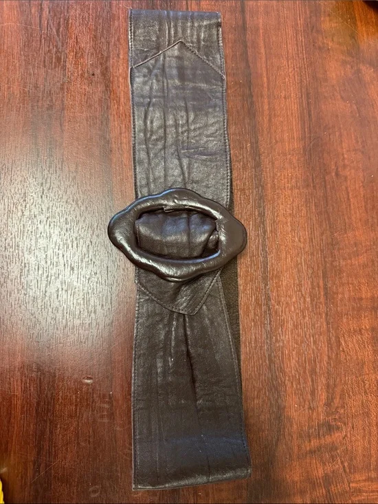 Women’s Dark Brown Leather Wide Belt with Oval Buckle