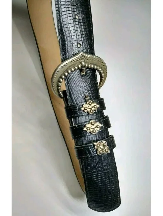 Vintage 90s Grunge Gotti Black Reptile Belt FAUX LEATHER PLEATHER Size S/M 26-28