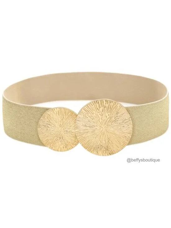 Women Stretchy Elastic Waist Belt with Round Buckle