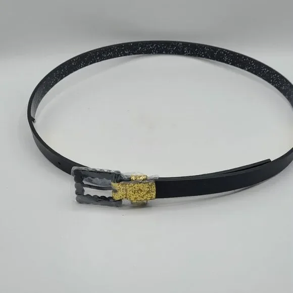 Kurt Geiger Gold Metalic Black Leather Rhinestone Eagle Belt size Large NEW!