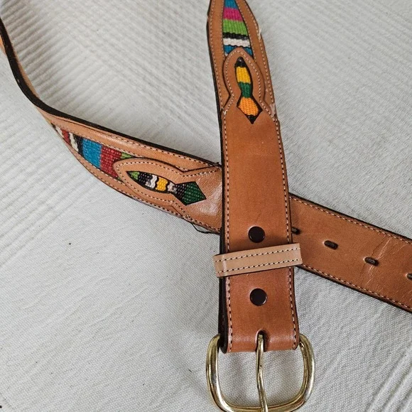 Nocona Multicolor Woven Inset Leather‎ Belt Sz 34 Tan Brown
