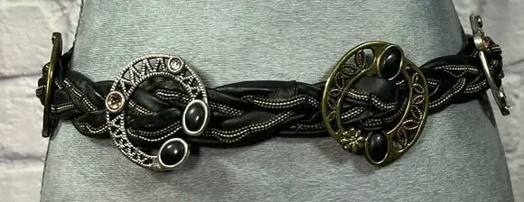Unique Retro Glam Braided Polyurethane and Metal Medallion Belt
