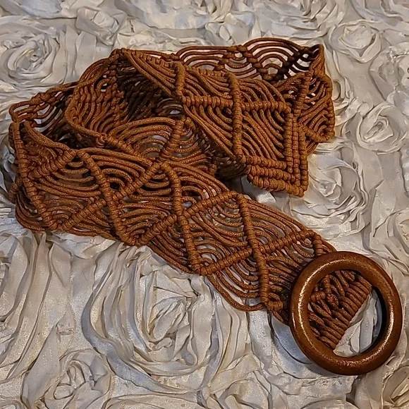 Boho Macreme Woven Belt with Wooden Ring Buckle