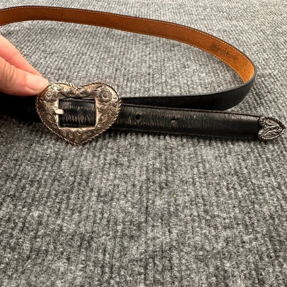 Brighton Heart Buckle Belt Womens 30 Western Engraved Leather Black 1991 Casual