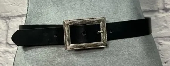 Vintage Linea Pelle Classic Black Leather Belt with Unique Rectangular Buckle