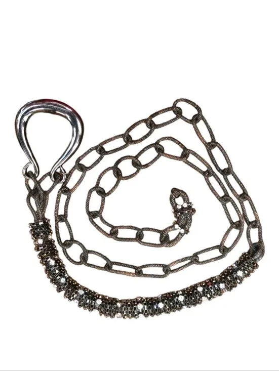 Chicos Rhinestone Laden Chain Belt Gunmetal Gray Chunky Adjustable 90s